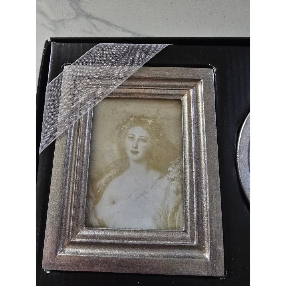 Miniature Silver Metallic Picture Frame Set of 4 Assorted Shapes Tabletop Decor
